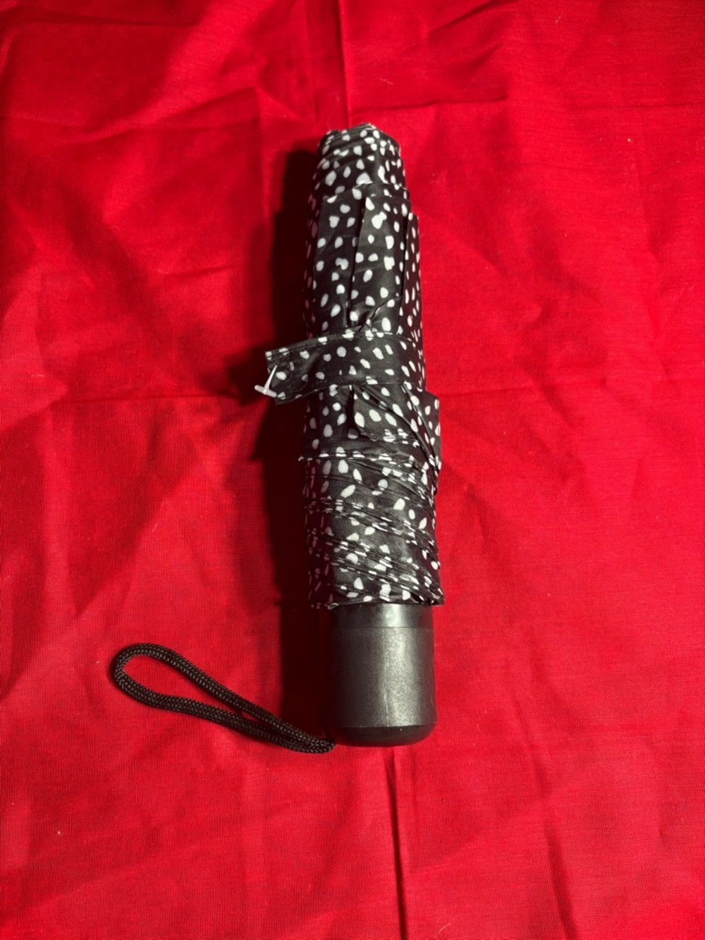 New Compact Black Umbrella with White Dot Print